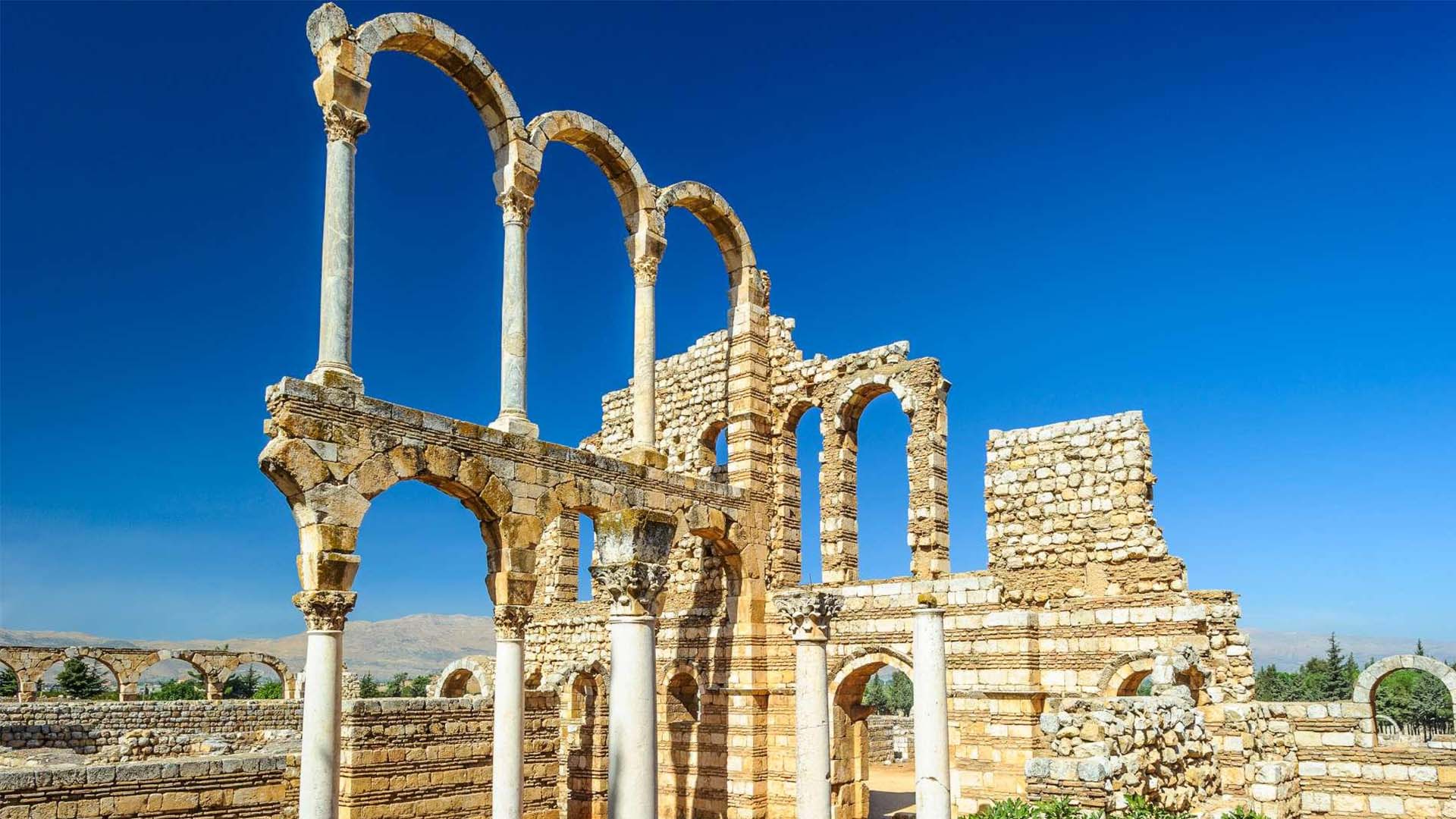A photograph immortalizes the captivating ruins of Anjar, celebrated for its remarkably well-preserved Umayyad remnants.